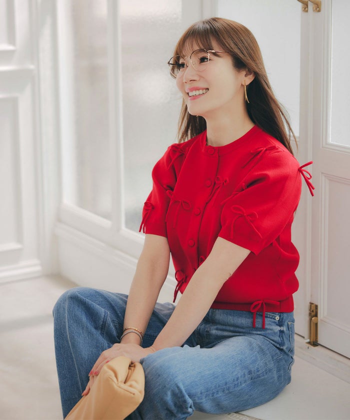 手洗い可ラウンドネック裾リブおしゃれフェミニン上品大人可愛いきれいめ大人カジュアルくるみ釦ジョイントスペース