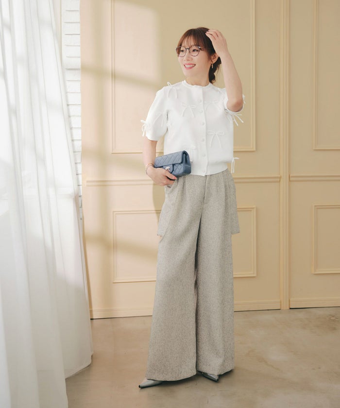 手洗い可ラウンドネック裾リブおしゃれフェミニン上品大人可愛いきれいめ大人カジュアルくるみ釦ジョイントスペース