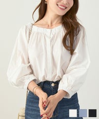 セレクト 上品 きれいめ ボリュームスリーブ フリーサイズ オフィス カジュアル フェミニン シンプル ゆったり 体型カバー ジョイントスペース 2WAY スモック ブラウス Liala×PG