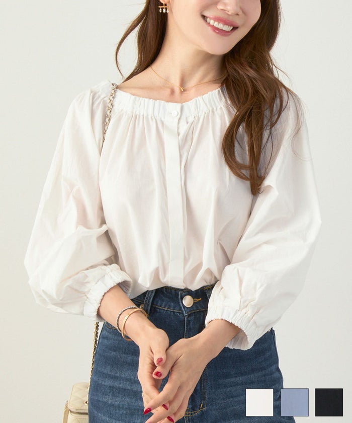 セレクト 上品 きれいめ ボリュームスリーブ フリーサイズ オフィス カジュアル フェミニン シンプル ゆったり 体型カバー ジョイントスペース 2WAY スモック ブラウス Liala×PG