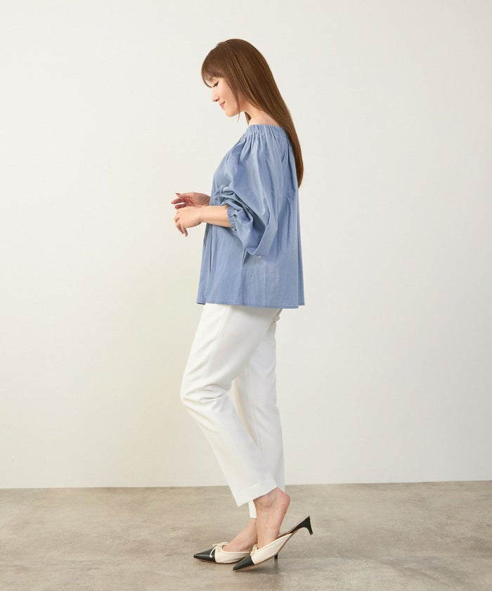 セレクト上品きれいめボリュームスリーブフリーサイズオフィスカジュアルフェミニンシンプルゆったり体型カバージョイントスペース