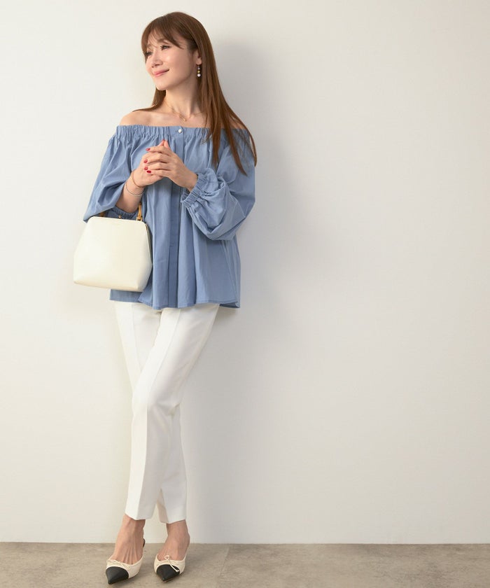 セレクト上品きれいめボリュームスリーブフリーサイズオフィスカジュアルフェミニンシンプルゆったり体型カバージョイントスペース