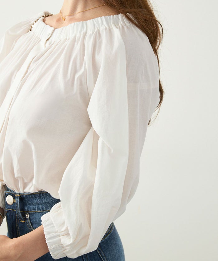 セレクト上品きれいめボリュームスリーブフリーサイズオフィスカジュアルフェミニンシンプルゆったり体型カバージョイントスペース