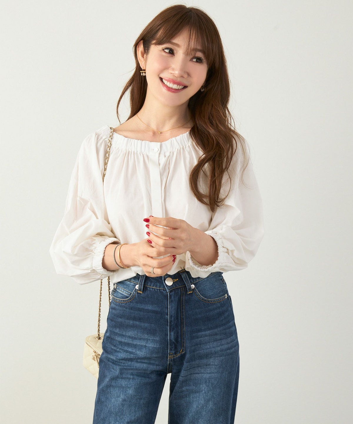 セレクト上品きれいめボリュームスリーブフリーサイズオフィスカジュアルフェミニンシンプルゆったり体型カバージョイントスペース