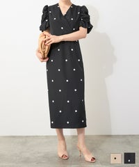 手洗い可 Vネック タイト オケージョン セレモニー おしゃれ フェミニン 上品 大人可愛い きれいめ 半袖 夏 柄 ジョイントスペース ドット カシュクール ワンピース Liala×PG