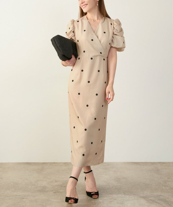 手洗い可Vネックタイトオケージョンセレモニーおしゃれフェミニン上品大人可愛いきれいめ半袖夏柄ジョイントスペース