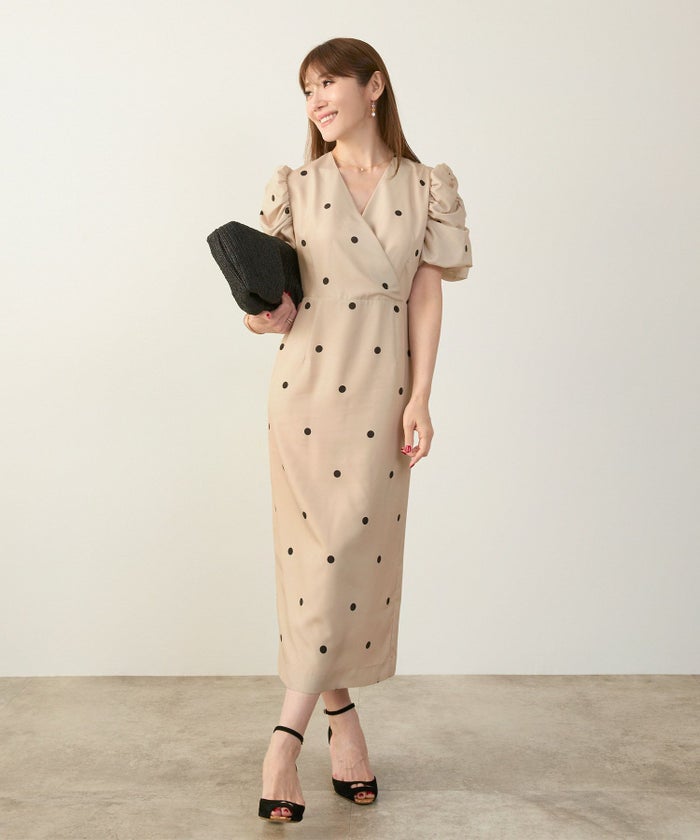 手洗い可Vネックタイトオケージョンセレモニーおしゃれフェミニン上品大人可愛いきれいめ半袖夏柄ジョイントスペース