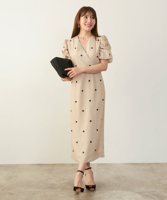 手洗い可Vネックタイトオケージョンセレモニーおしゃれフェミニン上品大人可愛いきれいめ半袖夏柄ジョイントスペース