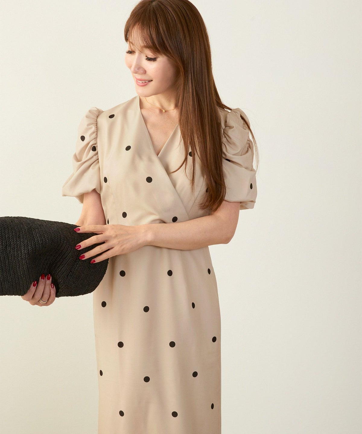 手洗い可Vネックタイトオケージョンセレモニーおしゃれフェミニン上品大人可愛いきれいめ半袖夏柄ジョイントスペース