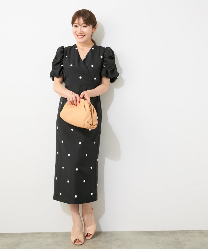 手洗い可Vネックタイトオケージョンセレモニーおしゃれフェミニン上品大人可愛いきれいめ半袖夏柄ジョイントスペース