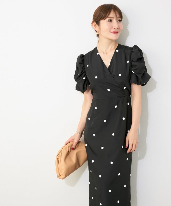 手洗い可Vネックタイトオケージョンセレモニーおしゃれフェミニン上品大人可愛いきれいめ半袖夏柄ジョイントスペース