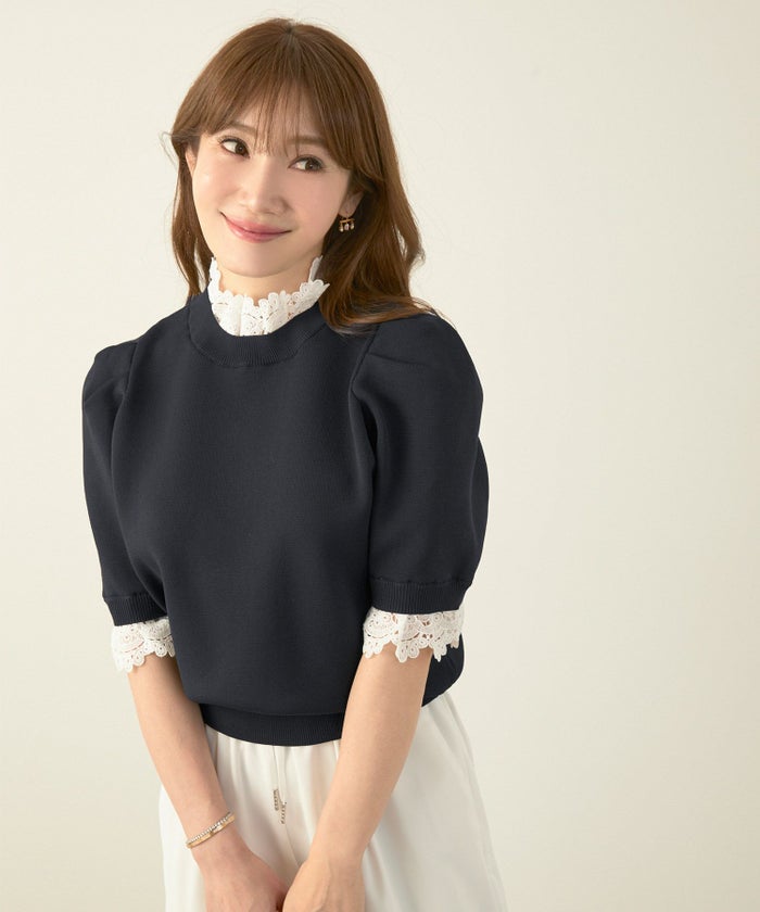 手洗い可ラウンドネック裾リブおしゃれフェミニンオフィス上品大人可愛いきれいめ大人カジュアルジョイントスペース