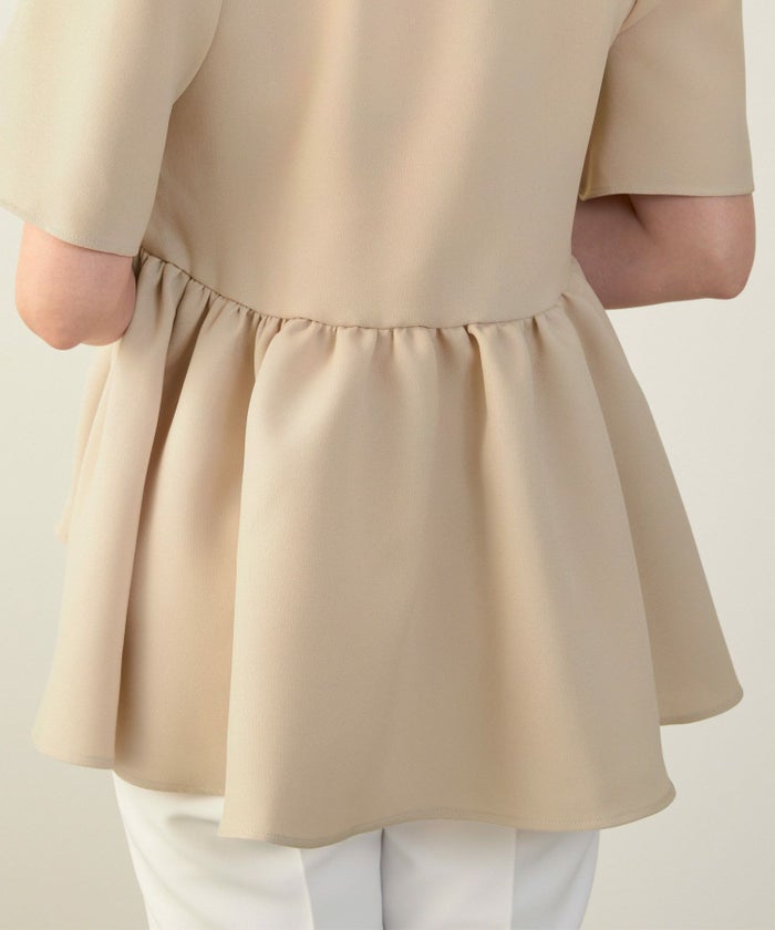 手洗い可かわいい上品きれいめ大人カジュアルオフィスフェミニン体型カバーシンプルラウンドネックジョイントスペース