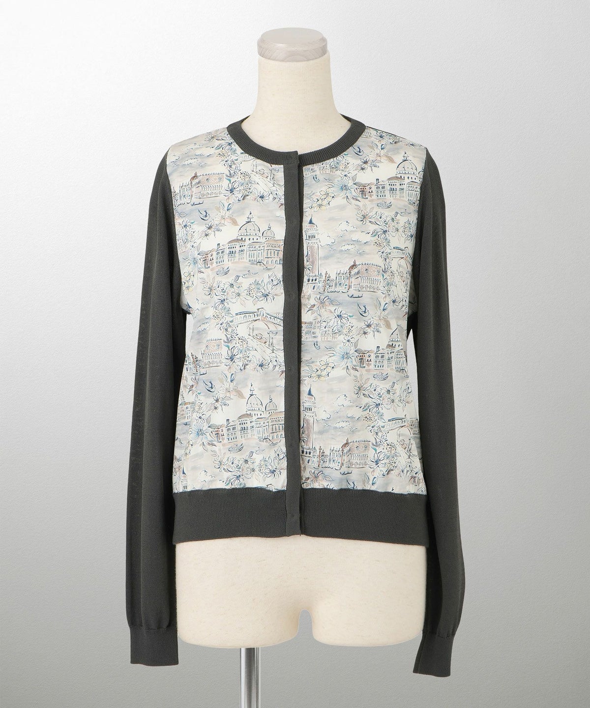 レディース ニットカーディガン サマーニット ドッキング 長袖 きれいめ 上品 洗える チャコール ブラウン ブラック M