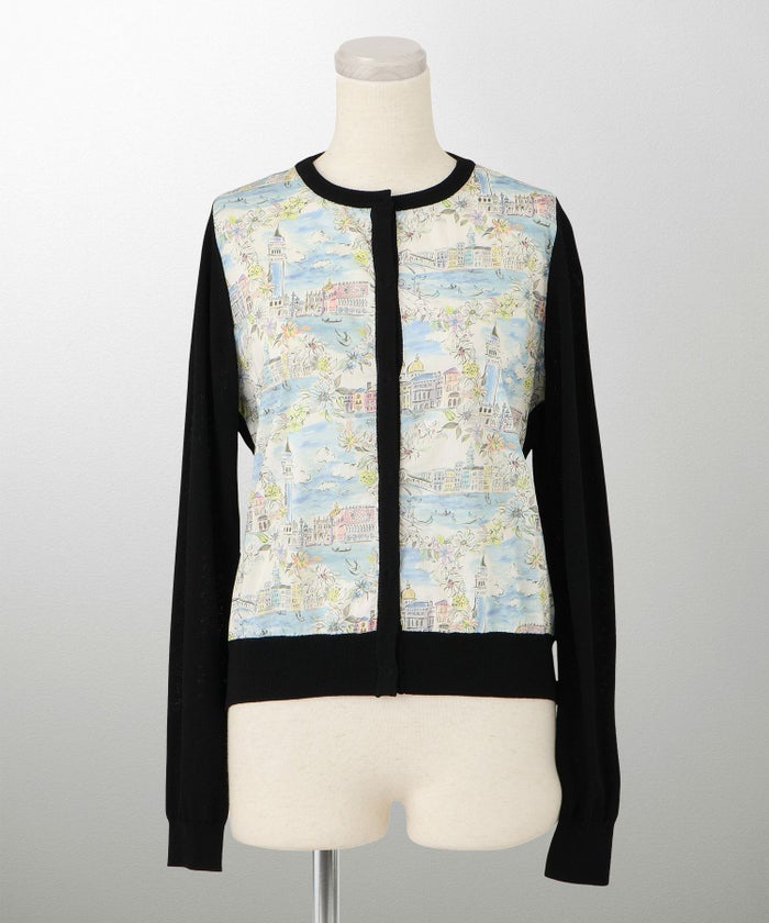 レディース ニットカーディガン サマーニット ドッキング 長袖 きれいめ 上品 洗える チャコール ブラウン ブラック M