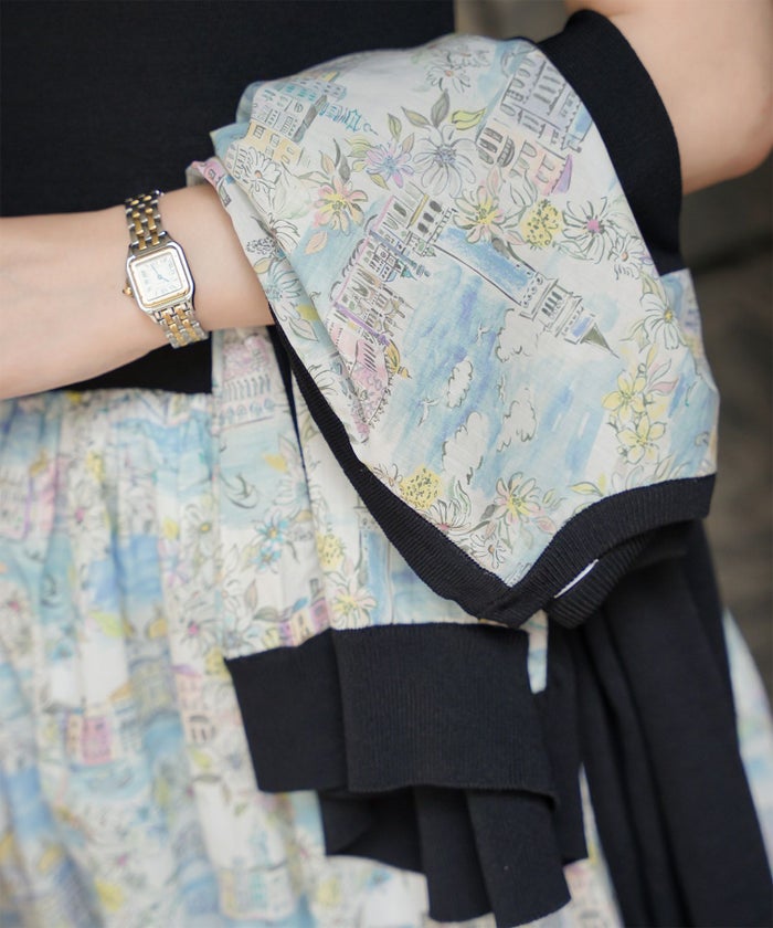 レディース ニットカーディガン サマーニット ドッキング 長袖 きれいめ 上品 洗える チャコール ブラウン ブラック M