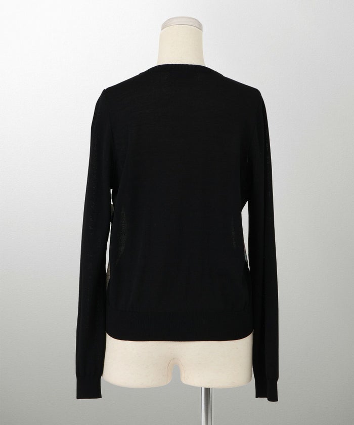 レディース ニットカーディガン サマーニット ドッキング 長袖 きれいめ 上品 洗える チャコール ブラウン ブラック M