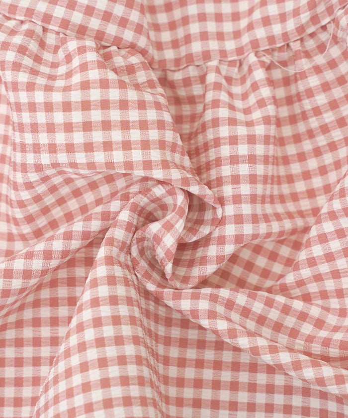 レディース/トップス/ブラウス/ギャザー/ペプラム/ボリューム/フレア/半袖/パフスリーブ/袖口ゴム/ウエストゴム/ギンガムチェック/柄/ホワイト/ピンク/ブラック/イージーケア/春/夏/秋