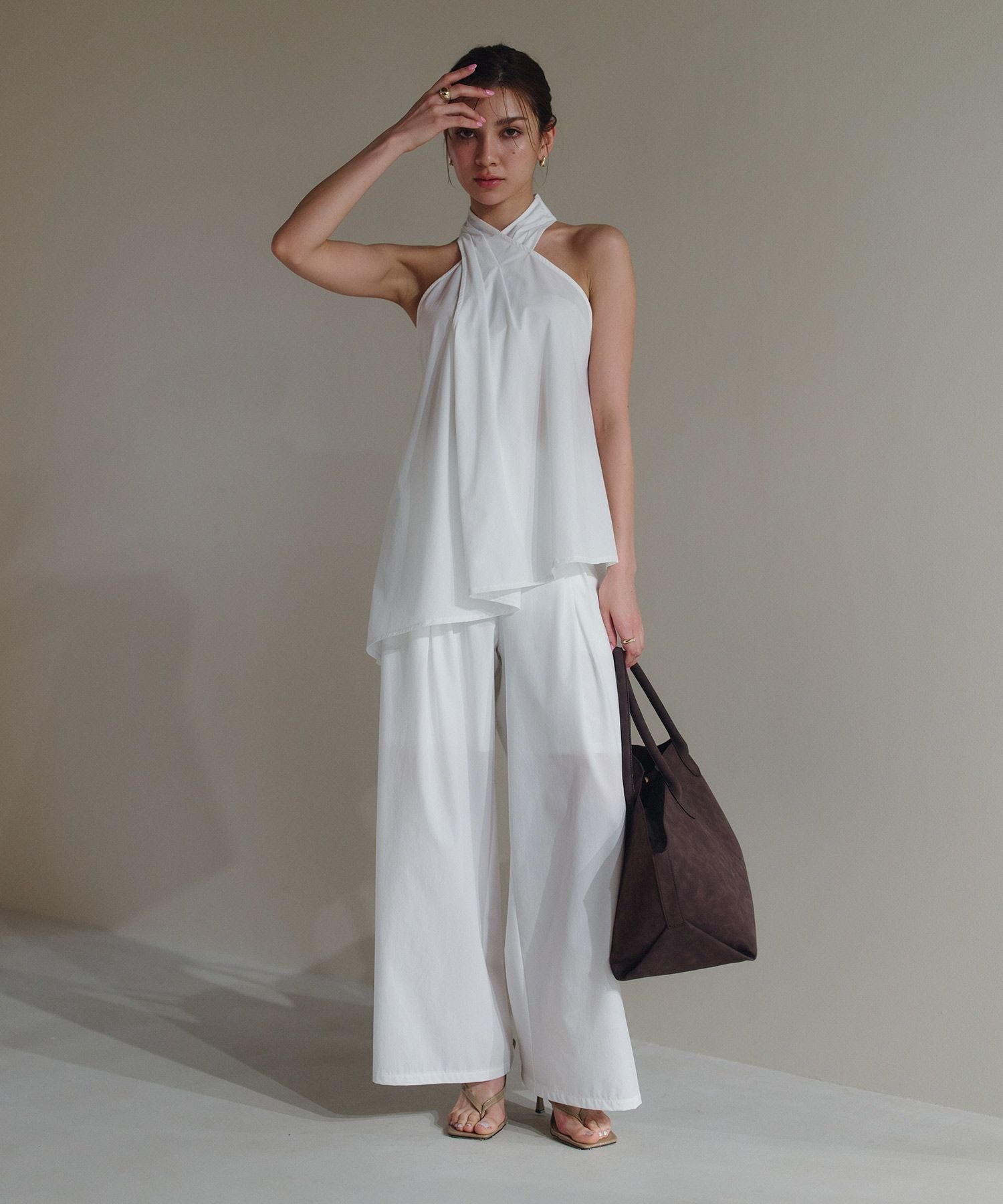 TWILL ツイル アシンメトリーネックボディースーツ ホワイト38(M) twin cross（ツインクロス） 肌コットンデイリーシェイプボディスーツ