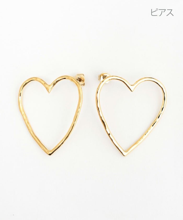 ハート フレーム ピアス イヤリング Heart Flame Pierce Earring 真鍮 チタンポスト 大人 縦長 ハート フレーム ピアス イヤリング Heart Flame Pierce Earring （Liala）