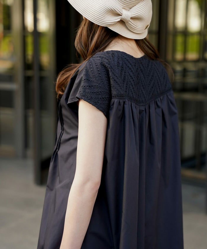 セレクトレディースワンピースロング春夏秋半袖袖なしシャツ素材かわいい洗える白黒ジョイントスペース