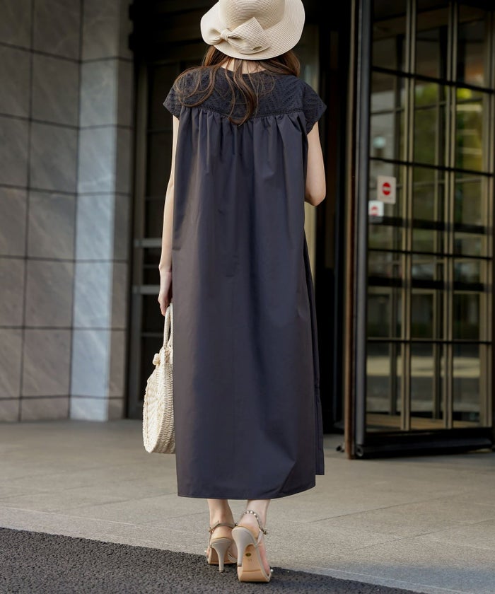 セレクトレディースワンピースロング春夏秋半袖袖なしシャツ素材かわいい洗える白黒ジョイントスペース