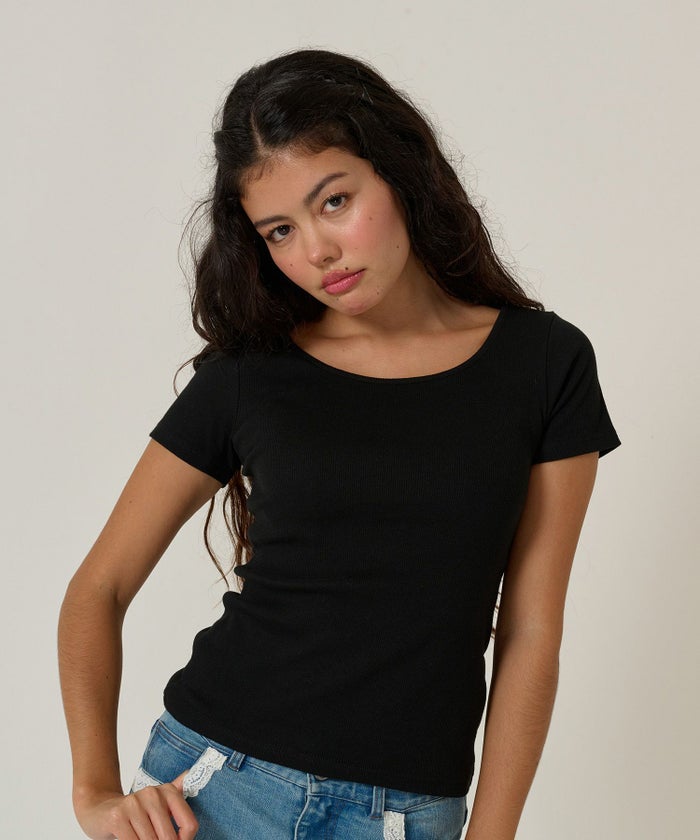 トップス/Tシャツ/ボートネック/ブラック