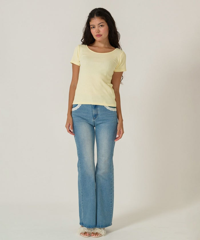 トップス/Tシャツ/ボートネック/イエロー