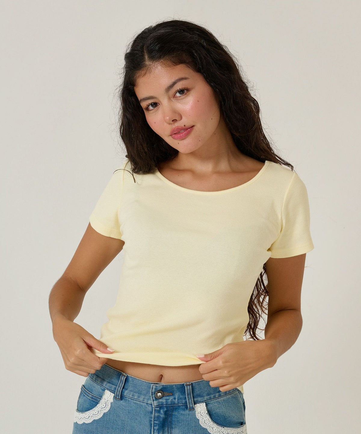 トップス/Tシャツ/ボートネック/イエロー