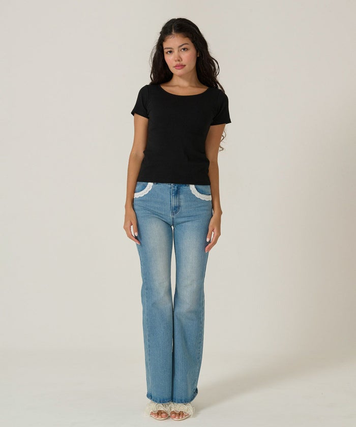 トップス/Tシャツ/ボートネック/ブラック