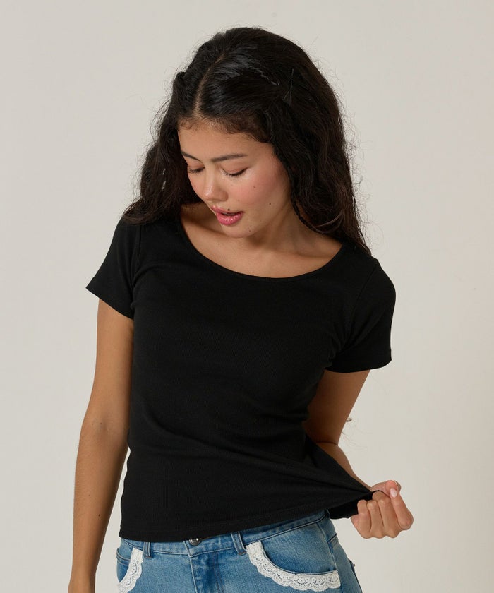 トップス/Tシャツ/ボートネック/ブラック