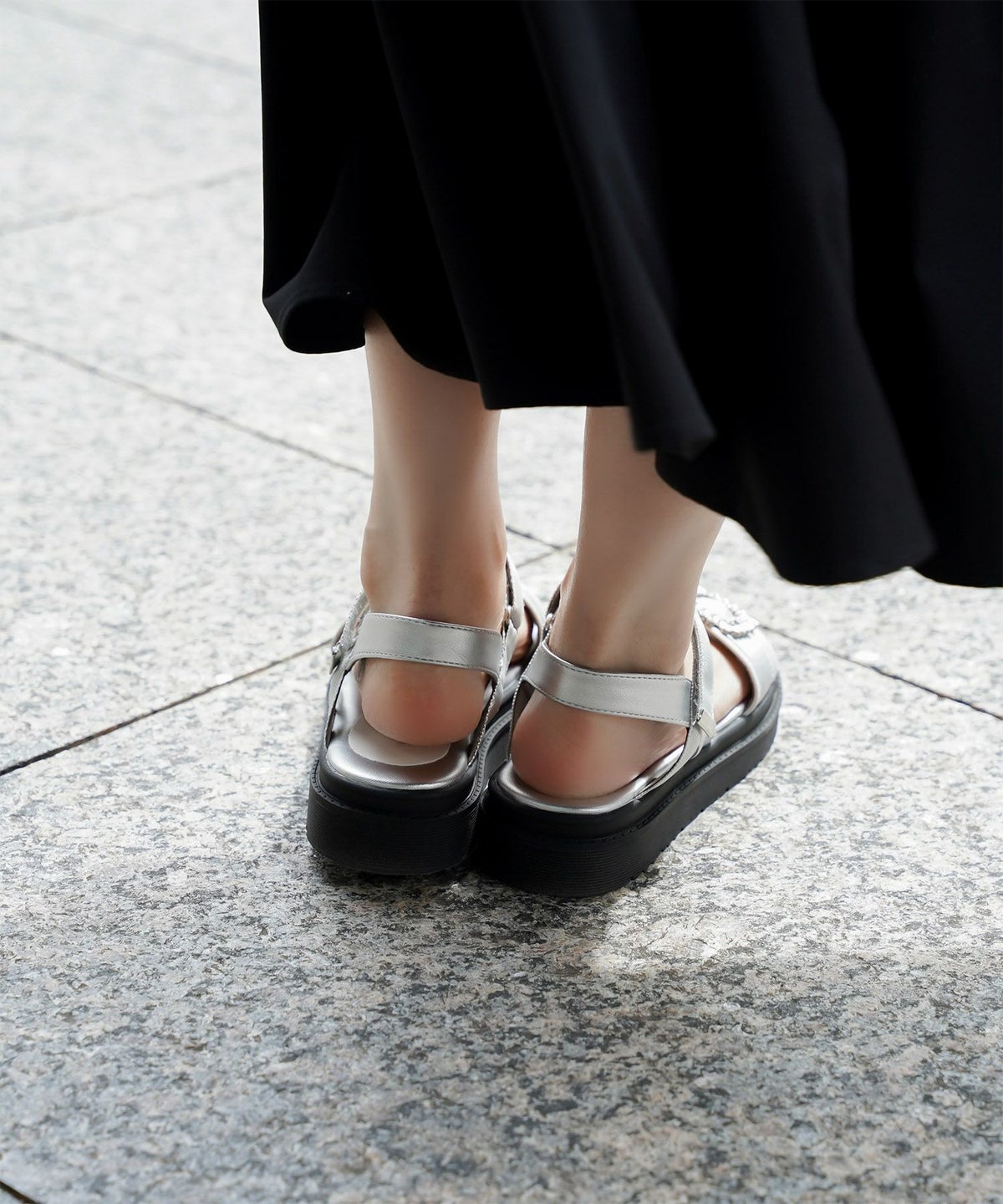 セレクト サンダル スポーツサンダル 厚底 サテン 歩きやすい シルバー ベージュ ブラック S M L LL