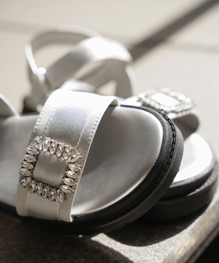 セレクト サンダル スポーツサンダル 厚底 サテン 歩きやすい シルバー ベージュ ブラック S M L LL