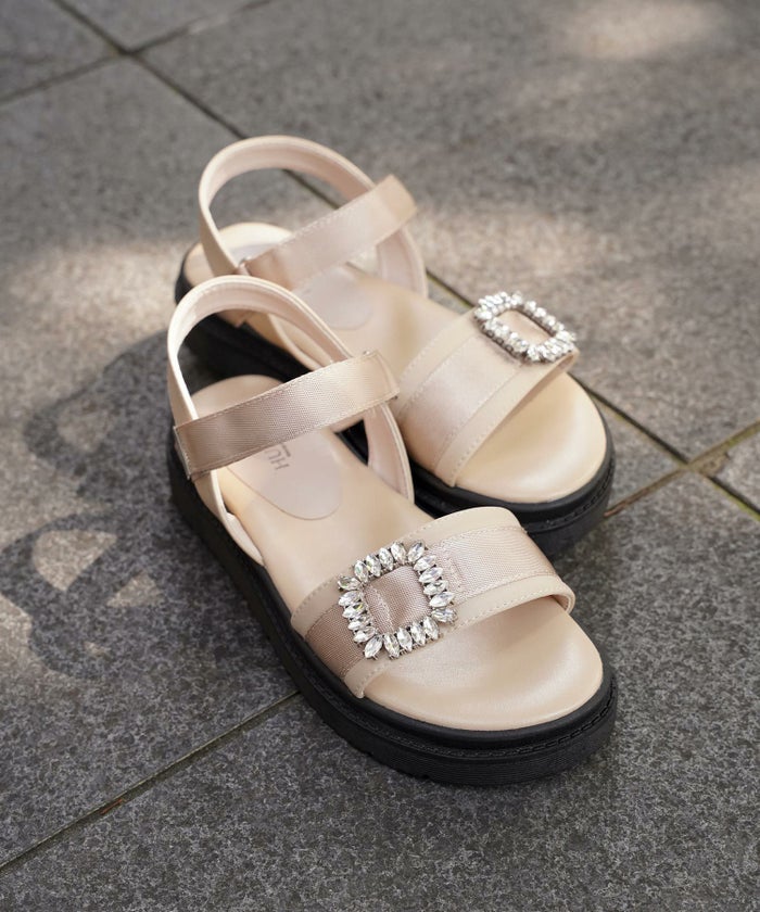 セレクト サンダル スポーツサンダル 厚底 サテン 歩きやすい シルバー ベージュ ブラック S M L LL