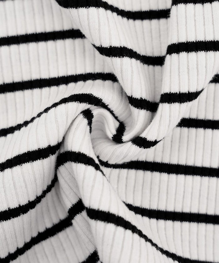 レディース/カットソー/トップス/フリル/プリーツ/パーツ/袖/映え/半袖/リボン/クルーネック/リブカットソー/ボーダー/無地/アイボリー/ピンク/ブラック/春/夏/秋/晩夏/伸縮/フェミニン/エレガント/上品/カワイイ/おしゃれ