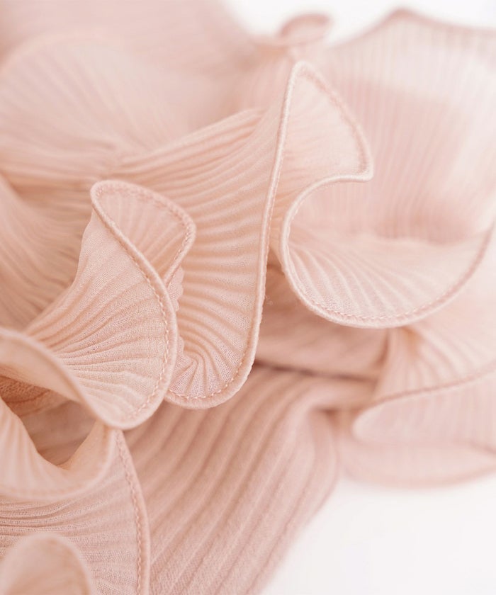 レディース/カットソー/トップス/フリル/プリーツ/パーツ/袖/映え/半袖/リボン/クルーネック/リブカットソー/ボーダー/無地/アイボリー/ピンク/ブラック/春/夏/秋/晩夏/伸縮/フェミニン/エレガント/上品/カワイイ/おしゃれ