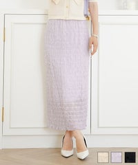 シャーリングリボンチュールタイトスカートlerevevanillerアイボリー/ラベンダー/ブラック