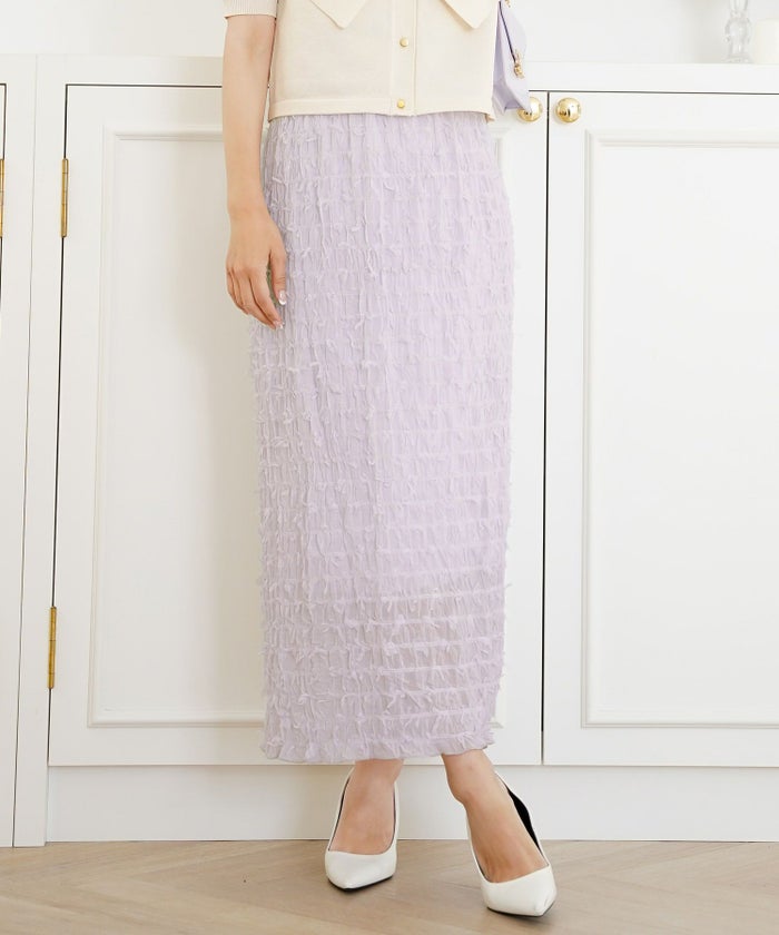 レディース/ボトムス/スカート/タイトスカート/ロング/マキシ/アイボリー/ラベンダー/ブラック/透け感/リボン/チュール/春/夏/秋/シアー/ウエストゴム/伸縮性/フェミニン/上品/エレガント/大人