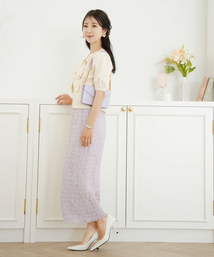 レディース/ボトムス/スカート/タイトスカート/ロング/マキシ/アイボリー/ラベンダー/ブラック/透け感/リボン/チュール/春/夏/秋/シアー/ウエストゴム/伸縮性/フェミニン/上品/エレガント/大人