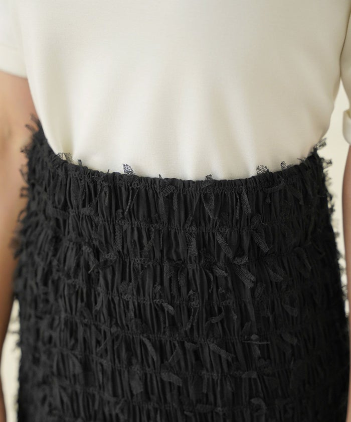 レディース/ボトムス/スカート/タイトスカート/ロング/マキシ/アイボリー/ラベンダー/ブラック/透け感/リボン/チュール/春/夏/秋/シアー/ウエストゴム/伸縮性/フェミニン/上品/エレガント/大人