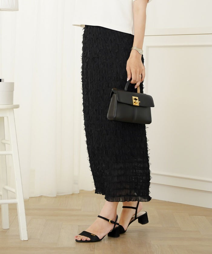 レディース/ボトムス/スカート/タイトスカート/ロング/マキシ/アイボリー/ラベンダー/ブラック/透け感/リボン/チュール/春/夏/秋/シアー/ウエストゴム/伸縮性/フェミニン/上品/エレガント/大人