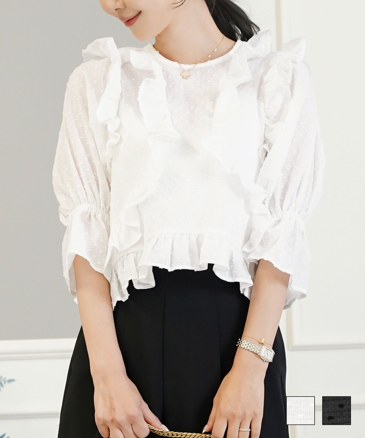 ドット ドビー フリル ブラウス le reve vaniller 全2色｜lvn861-2103