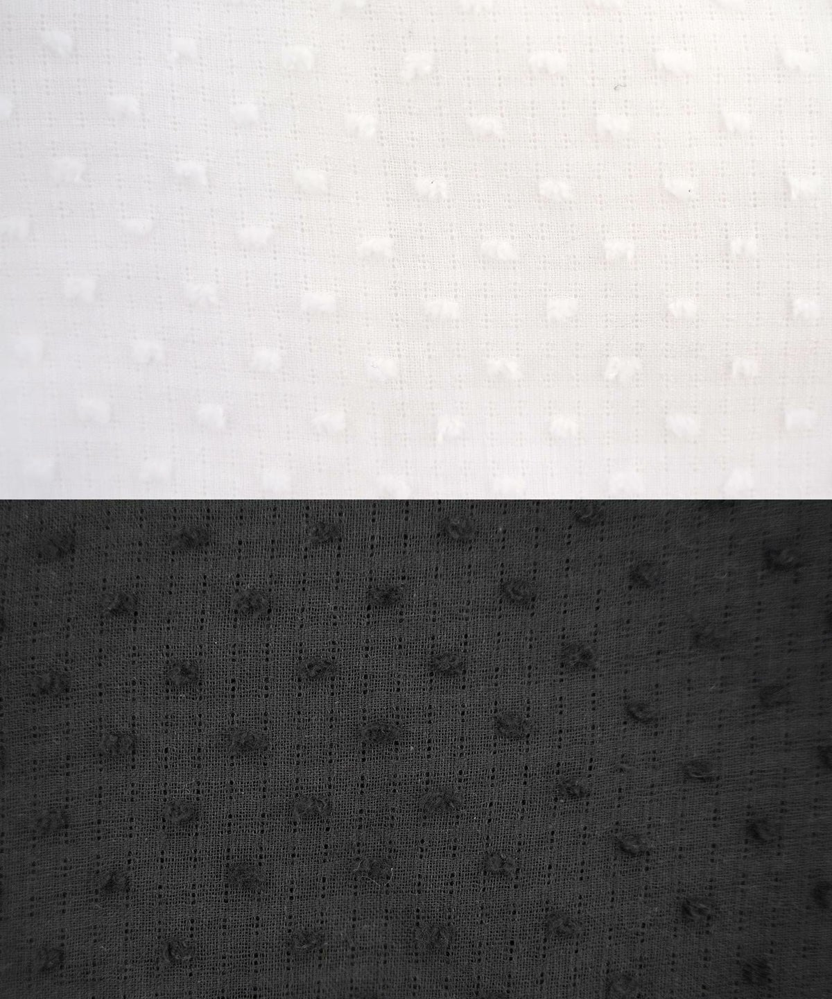 レディース/トップス/ブラウス/ショート丈/コンパクト丈/ドビー/ドット/表面変化/袖口ゴム/半袖/5分袖/二の腕カバー/ハイウエスト/フリル/涙あき/クルーネック/ホワイト/ブラック/カジュアル/エレガント/フェミニン/可愛い