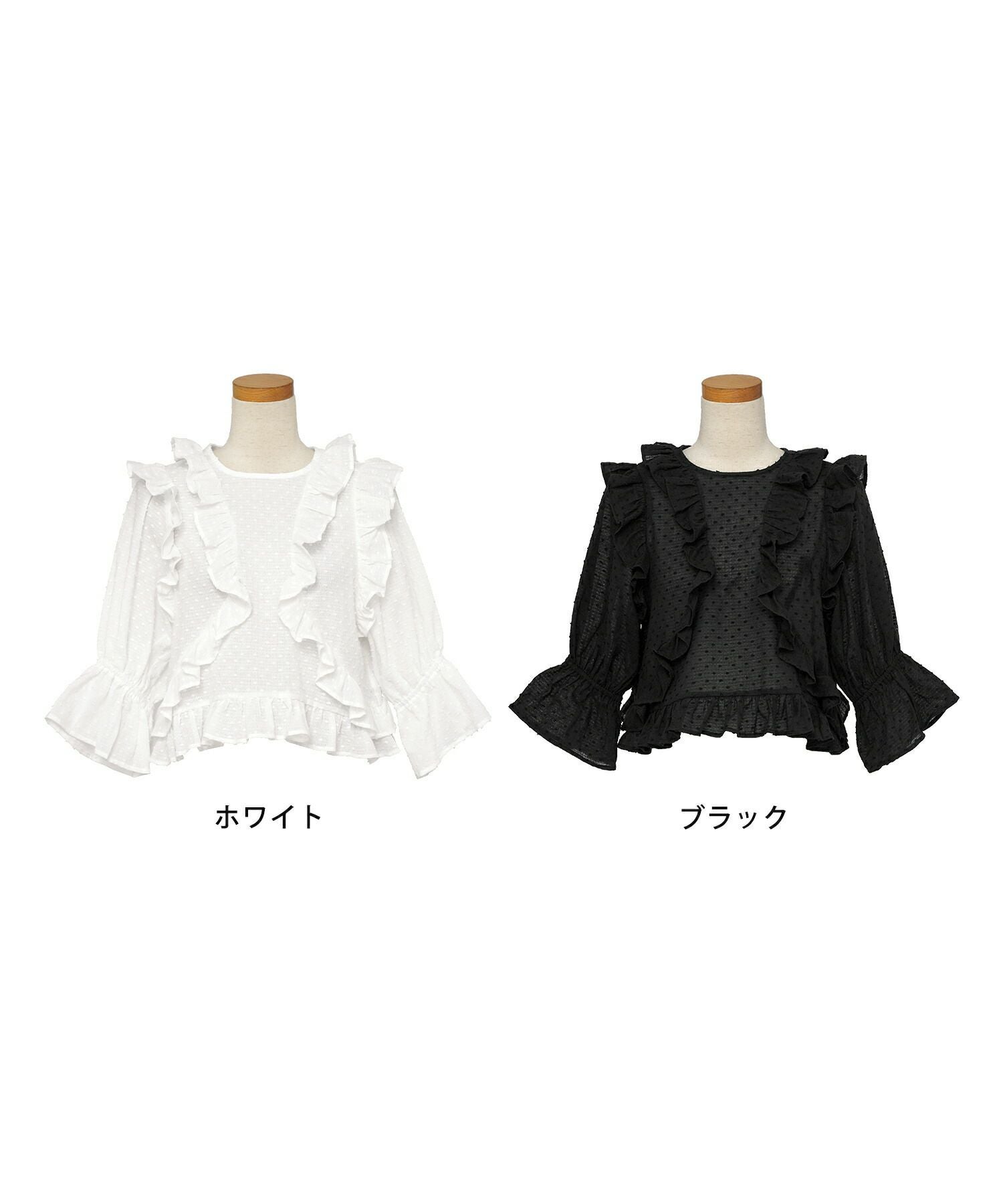 JILTU♡フリルブラウス ブラック/ホワイト 半袖 ドット ドビー フリル ブラウス le reve vaniller 全2色｜lvn861-2103