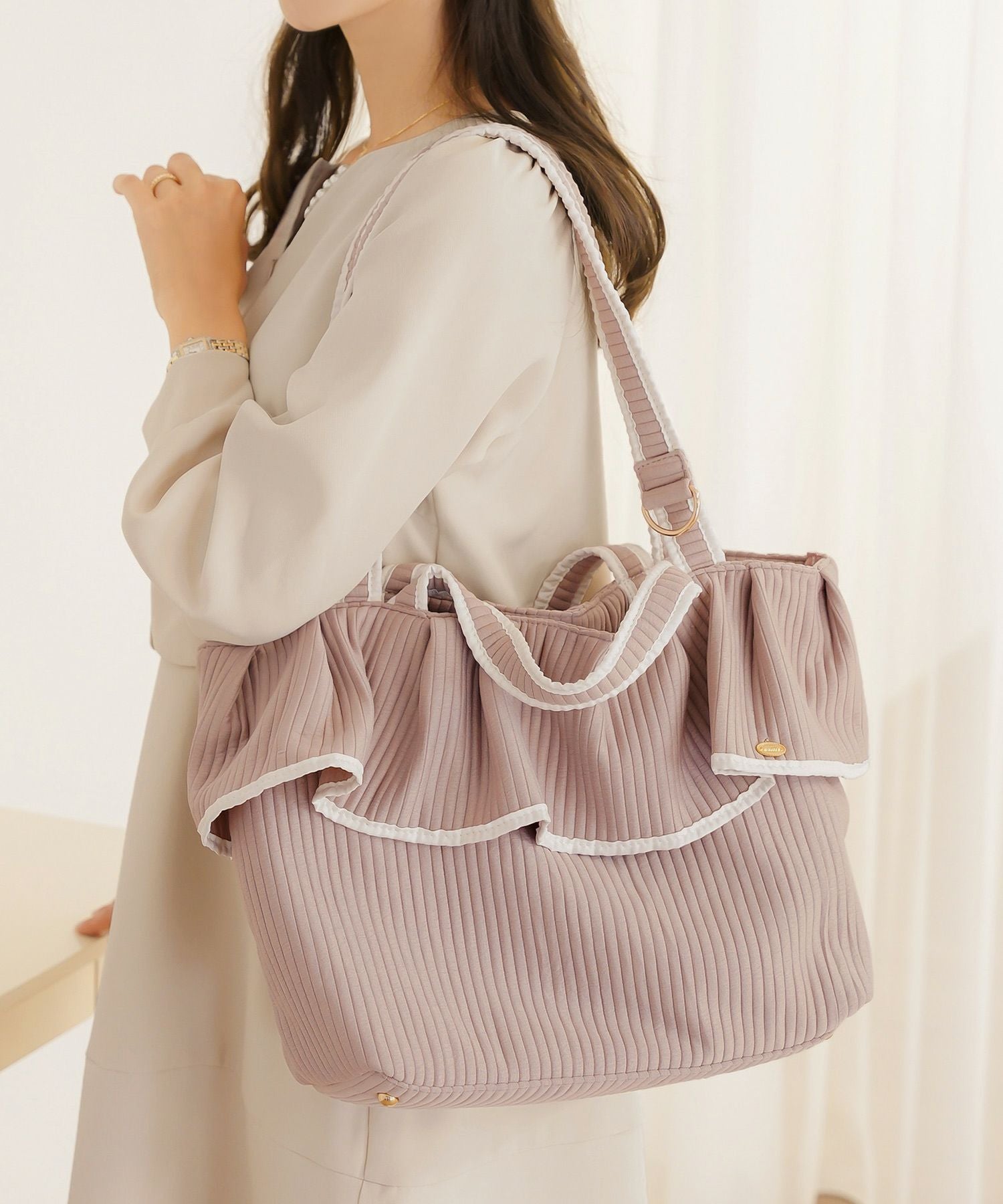 フリルヘム ヌビ トートバッグ le reve vaniller 全5色｜lvn922-2050