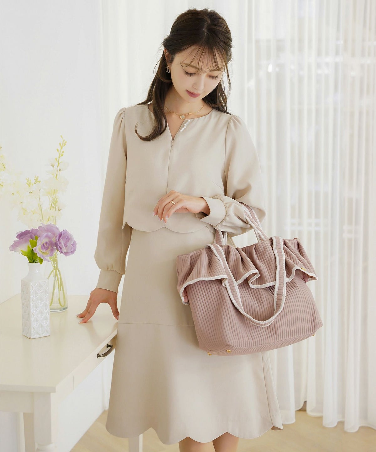 新色 バッグ グッズ トートバッグ 大容量 フリル フェミニン ナチュラル