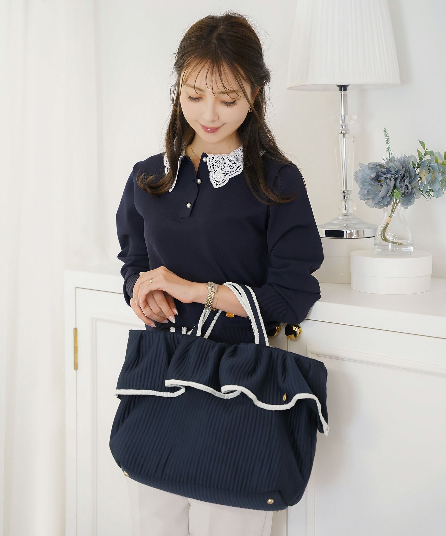 フリルヘム ヌビ トートバッグ le reve vaniller 全5色｜lvn922-2050