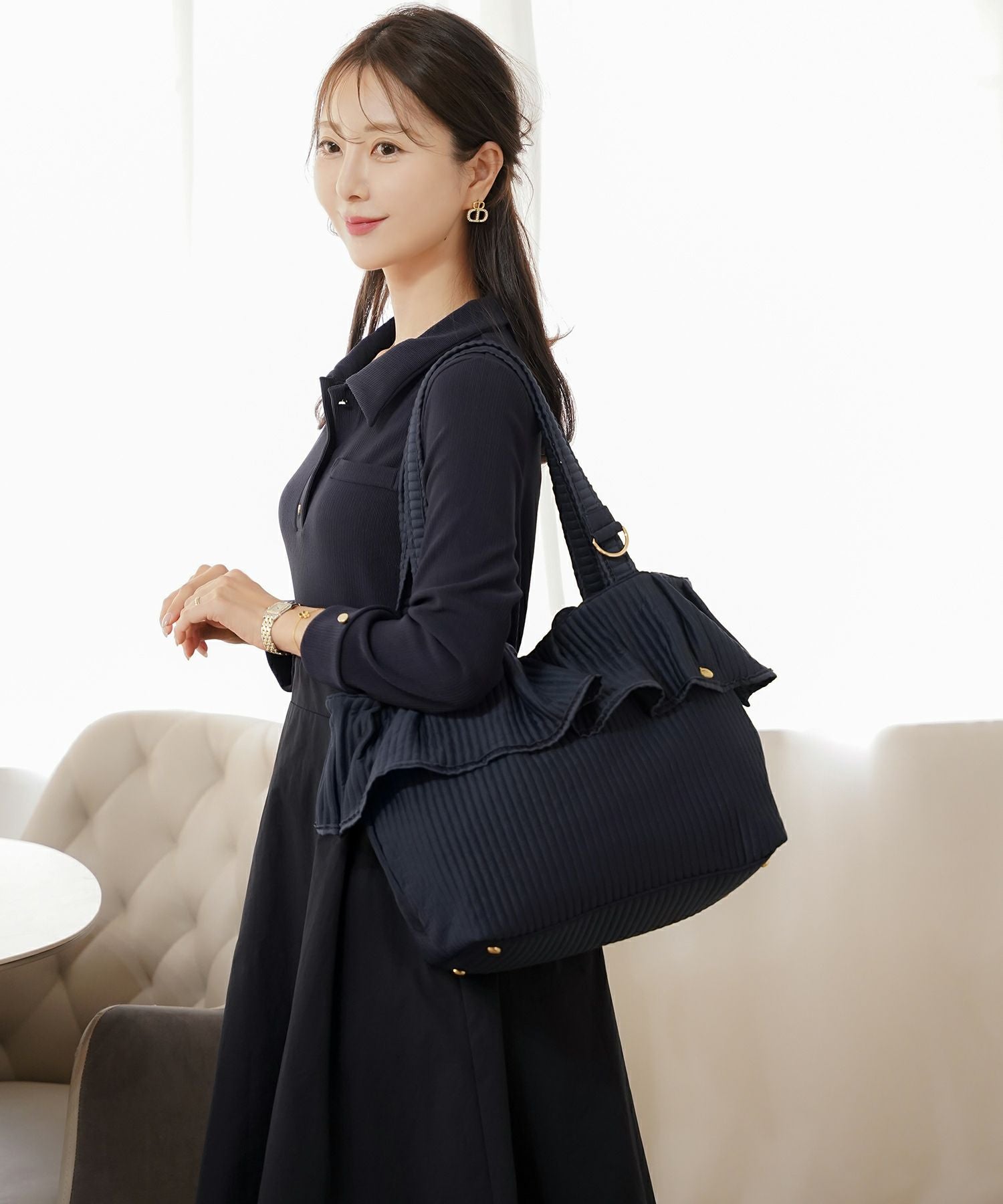 フリルヘム ヌビ トートバッグ le reve vaniller 全5色｜lvn922-2050