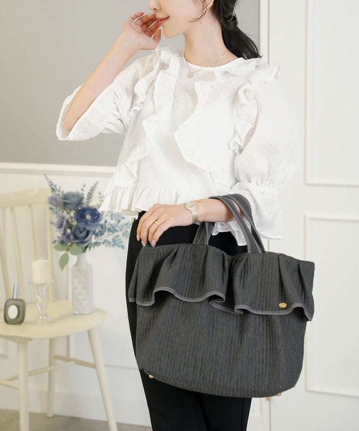 新色 バッグ グッズ トートバッグ 大容量 フリル フェミニン ナチュラル