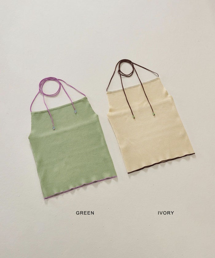 ホルターネック/トップス/グリーン/アイボリー